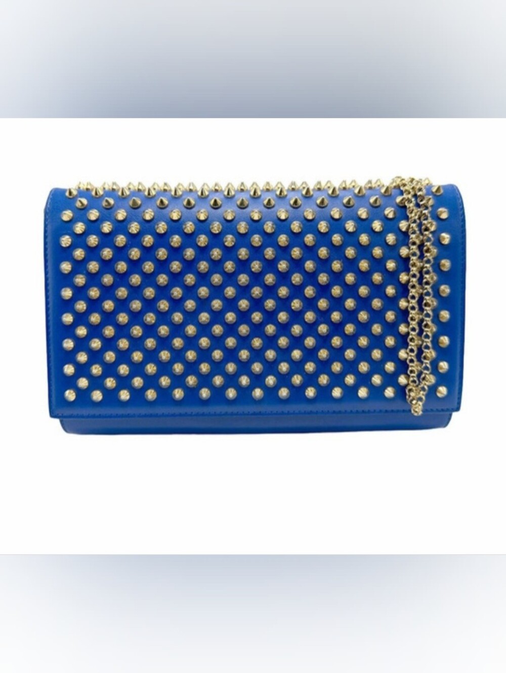 Christian Louboutin Clutch Calfskin Spikes Paloma Blue Leather Shoulder Bag